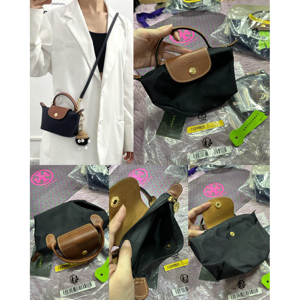 ORIG & IMPORTED Classic BROWN/BLACK Longchamp LC Le Pliage Nylon Tote Bag