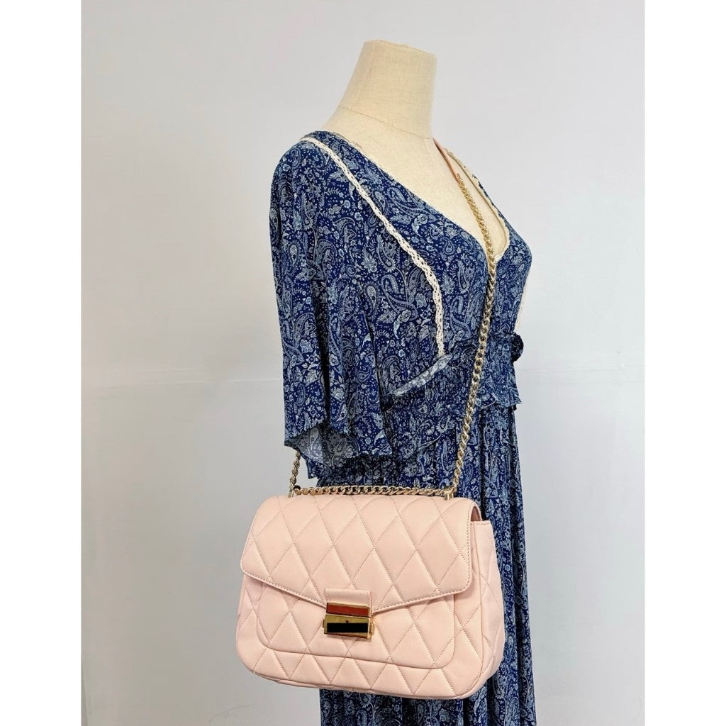 ORIG Preloved KS Carey Medium Flap Quilted Shoulder Pink Bag