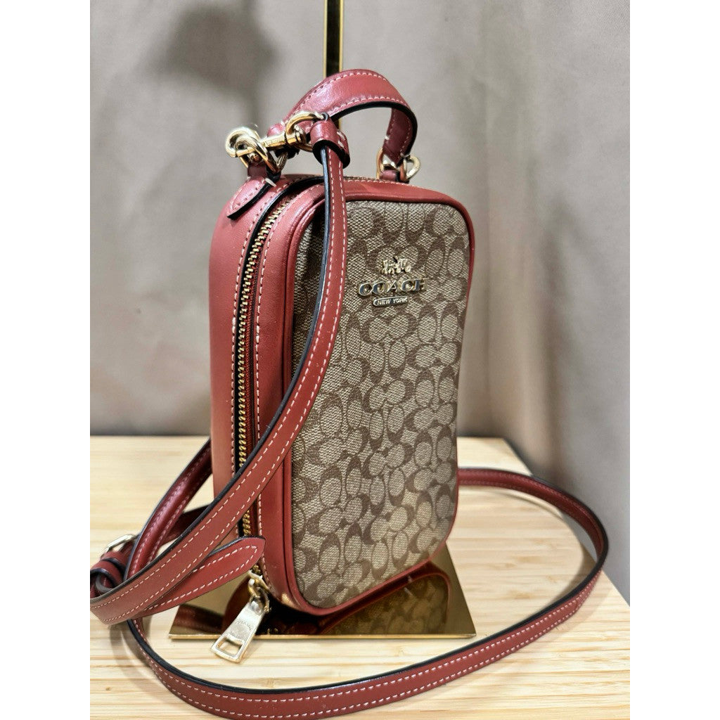 ORIG Preloved CCH Eva Phone Crossbody Small Bag In Khaki Brown Signature Canvas