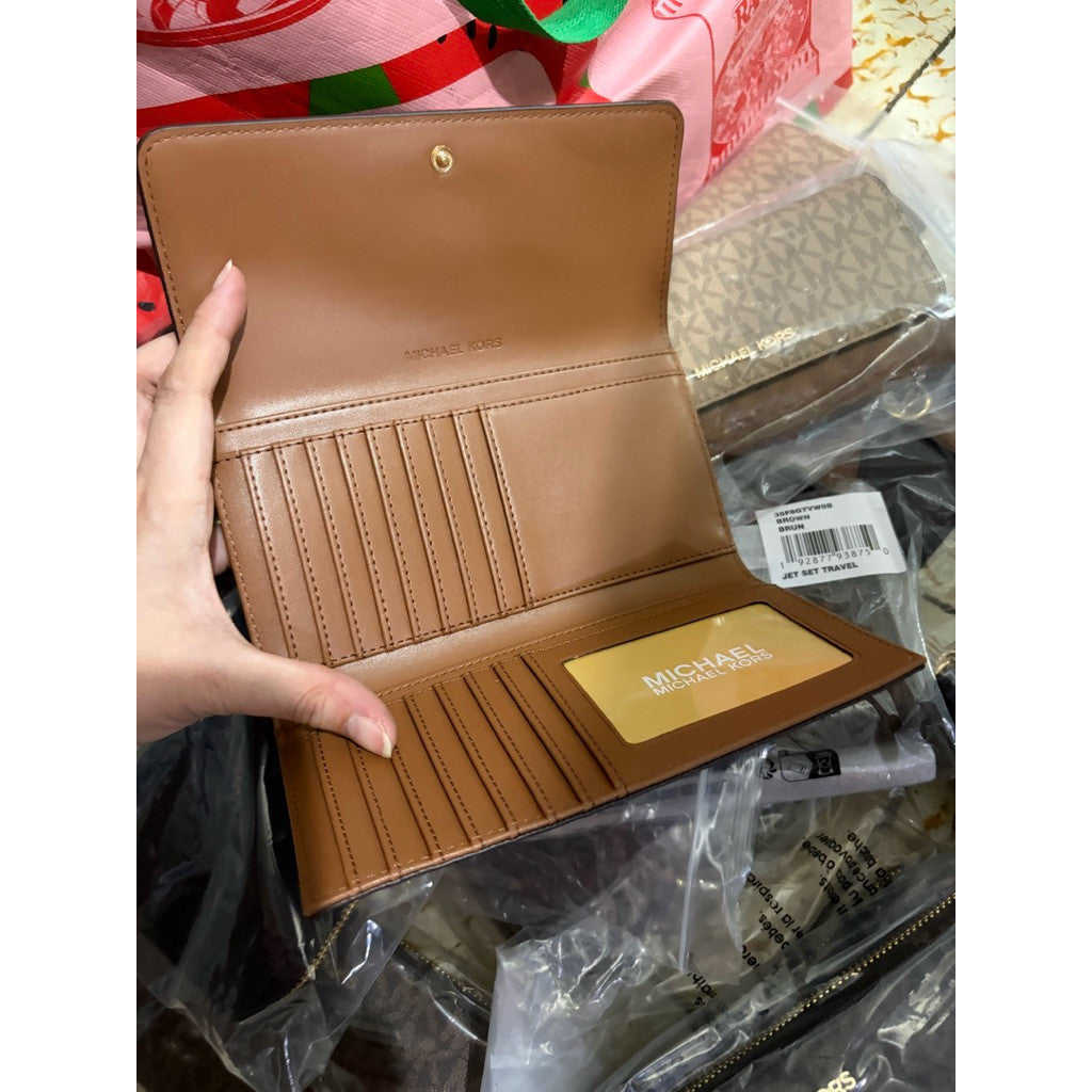 ORIG & IMPORTED MK Jet Set Large Logo Long Trifold Wallet Brown/Camel