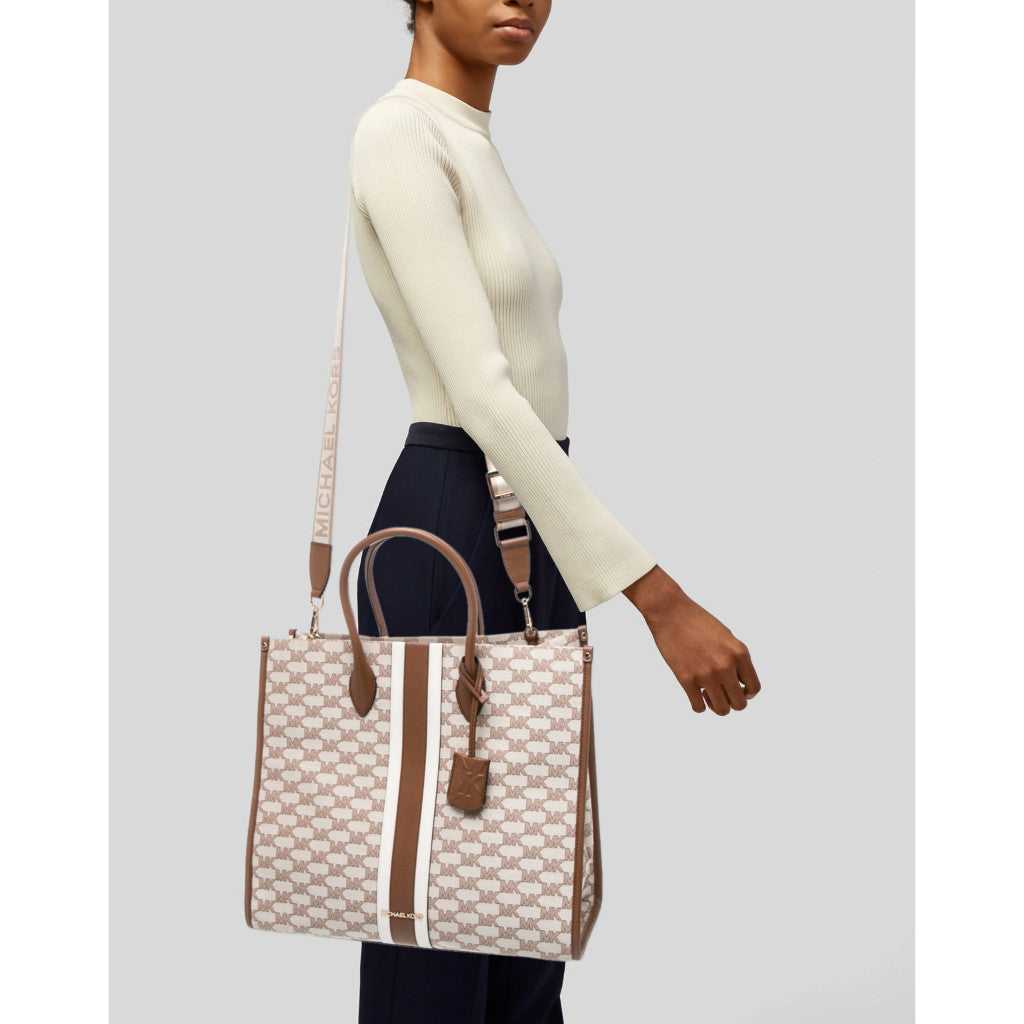 ORIG & IMPORTED MK MIRELLA LARGE STRIPED TOTE TRAVEL BAG BEIGE/PINK