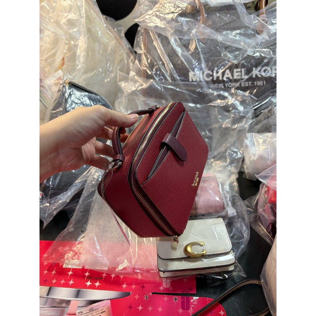 ORIG & IMPORTED KS Zip Code Double-zip Crossbody Small Maroon Bag