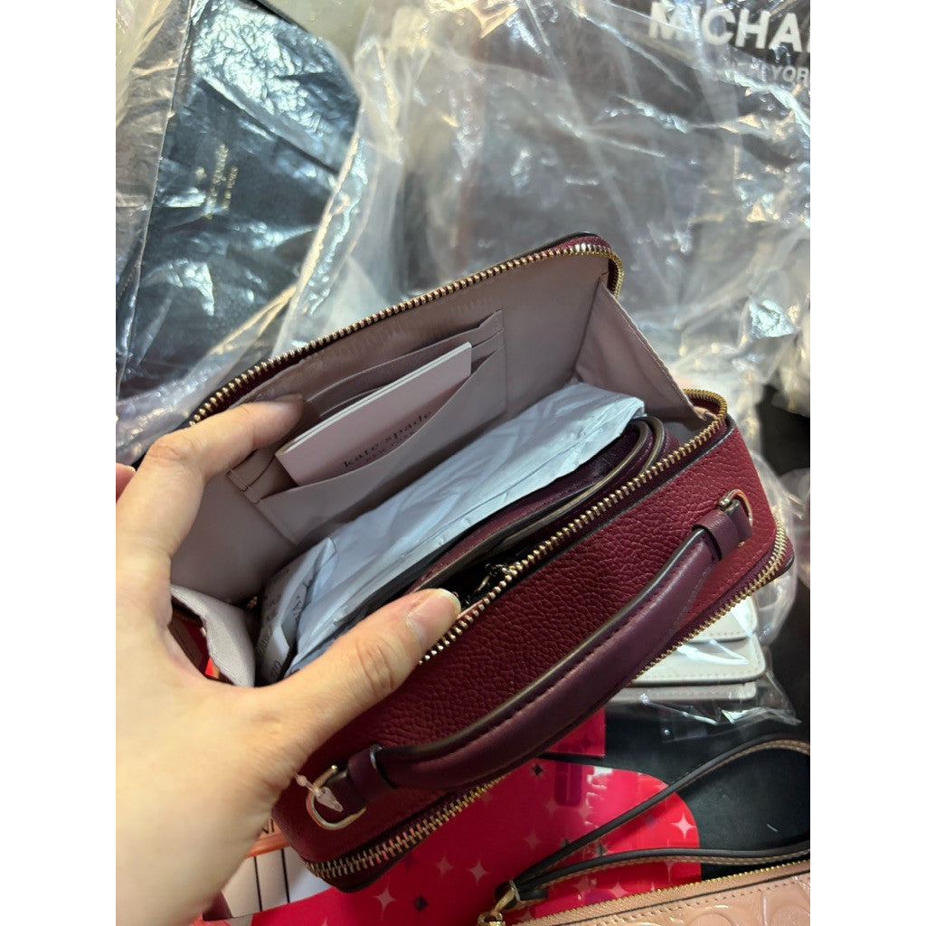 ORIG & IMPORTED KS Zip Code Double-zip Crossbody Small Maroon Bag