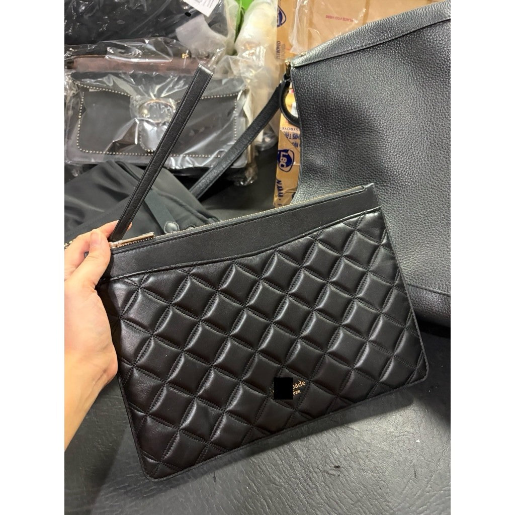 ORIG Preloved KS Natalia Quilted Large Zip Slim Pouch Black