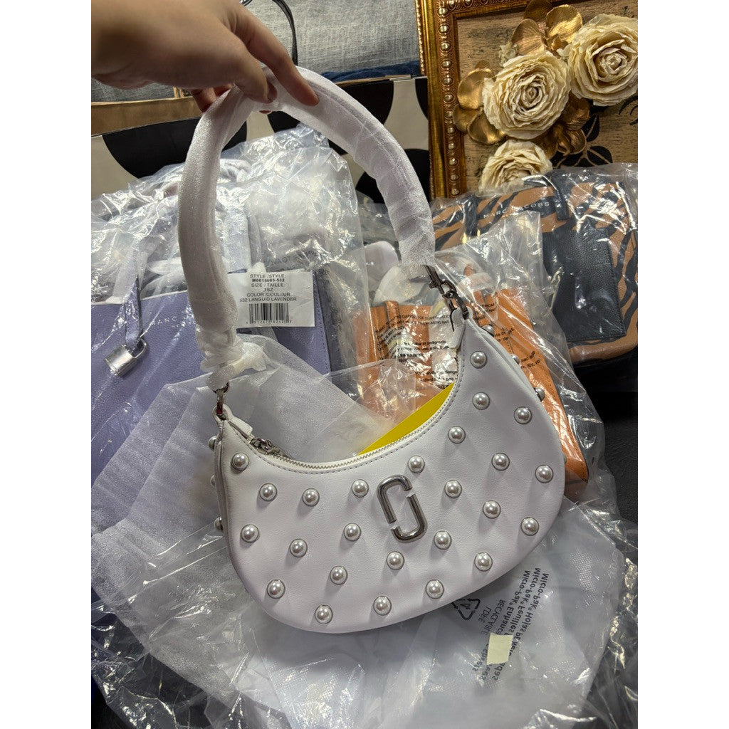 ORIG & IMPORTED MJ The Curve Shoulder Hobo White Bag with pearls