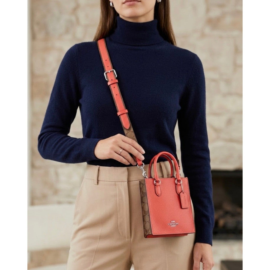 ORIG & IMPORTED CCH Signature North South Mini Tote Khaki Orange Phone Bag