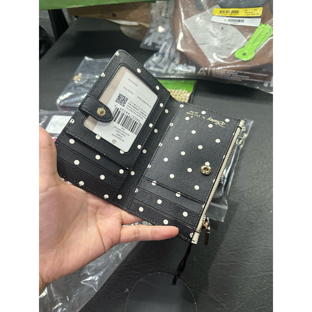 ORIG & IMPORTED KS Disney Minnie Mouse Small Slim Bifold White/Black Wallet