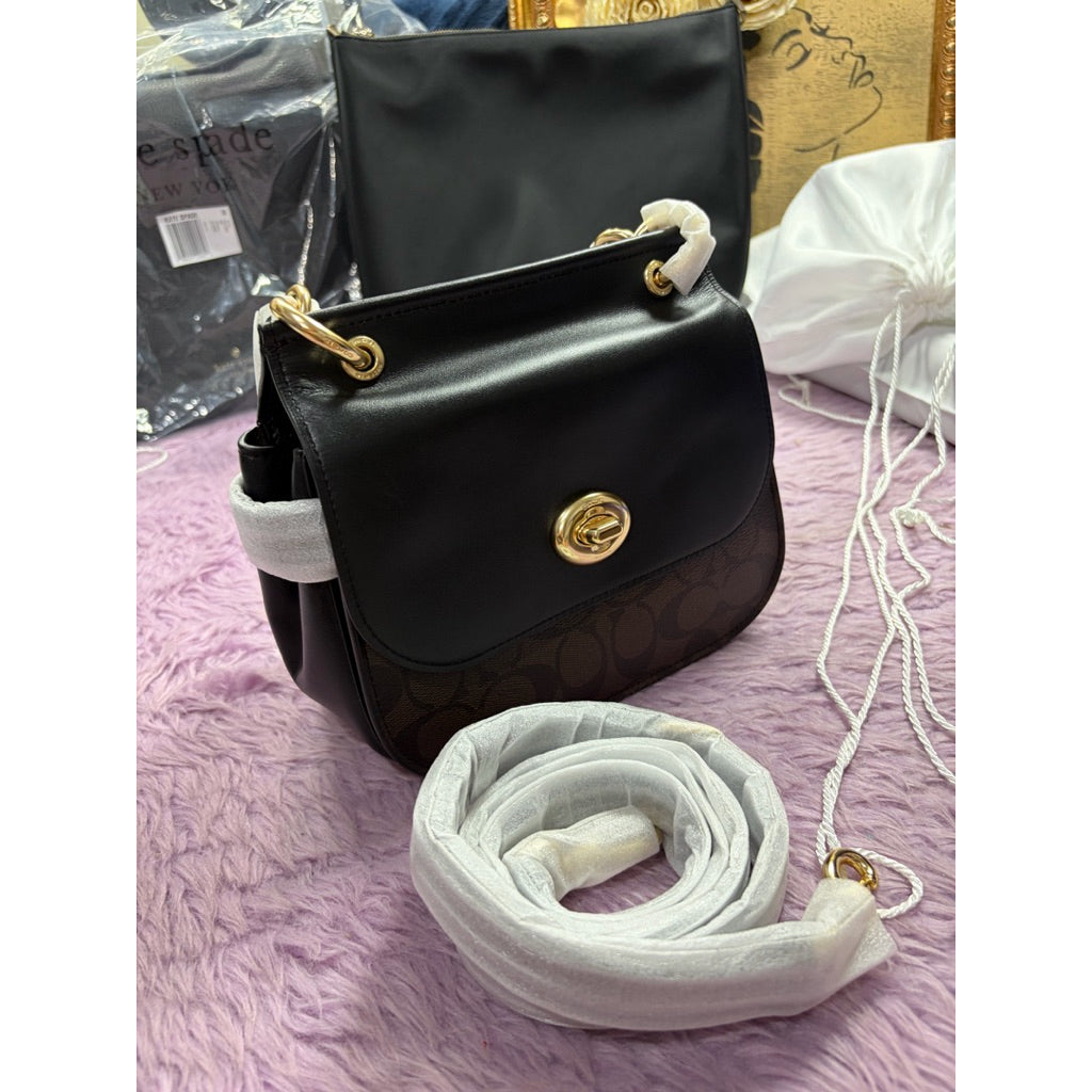 ORIG & IMPORTED RARE CCH Jace Crossbody Flap Bag In Signature Canvas F79990 Black/Brown