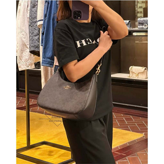 ORIG Preloved RARE CCH Teri Hobo Brown Bag In Signature Canvas