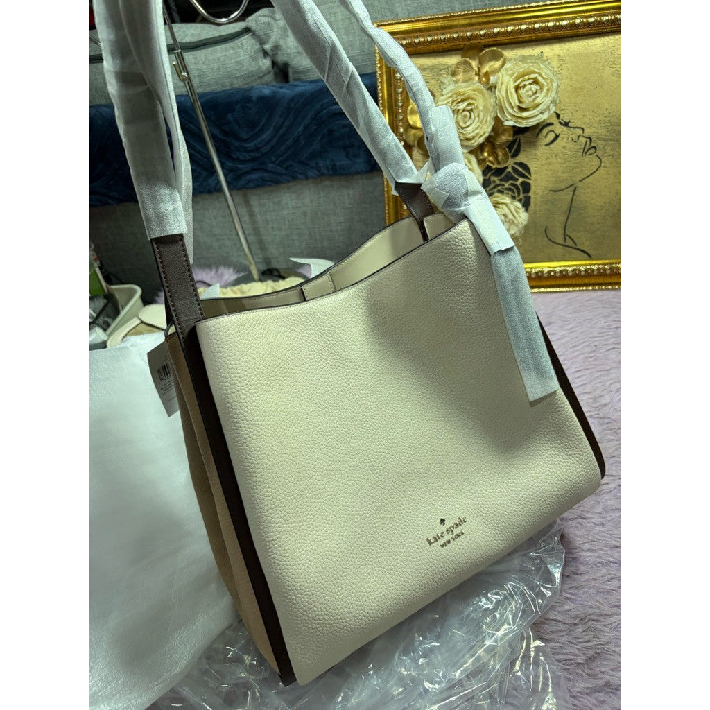ORIG & IMPORTED KS Knott Colorblock Convertible Carryall Satchel Beige Bag