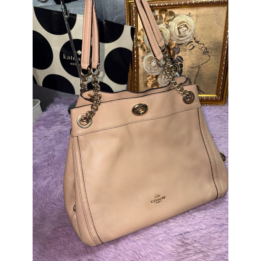 ORIG Preloved Coach Turnlock Edie Chain Shoulder Taupe Bag