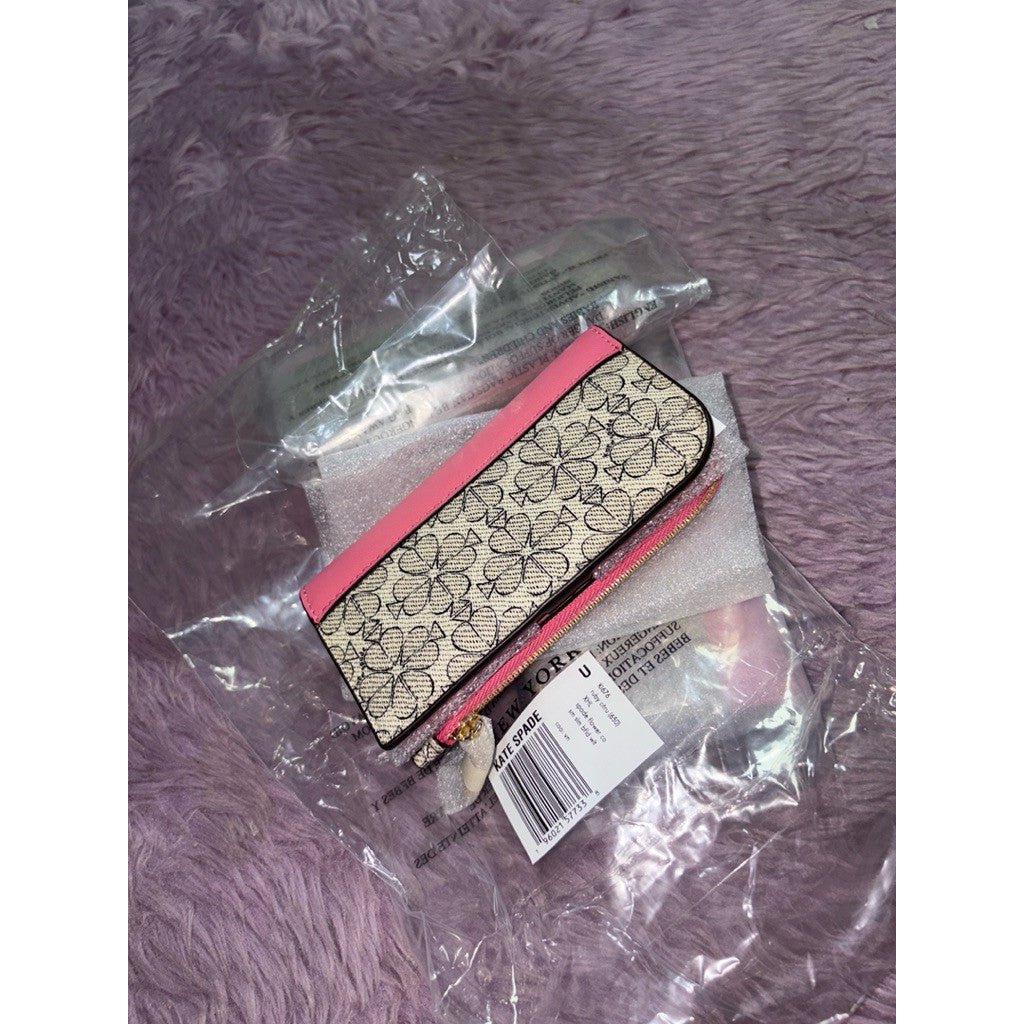ORIG & IMPORTED KS Spade Flower Small Slim Bifold Pink Wallet