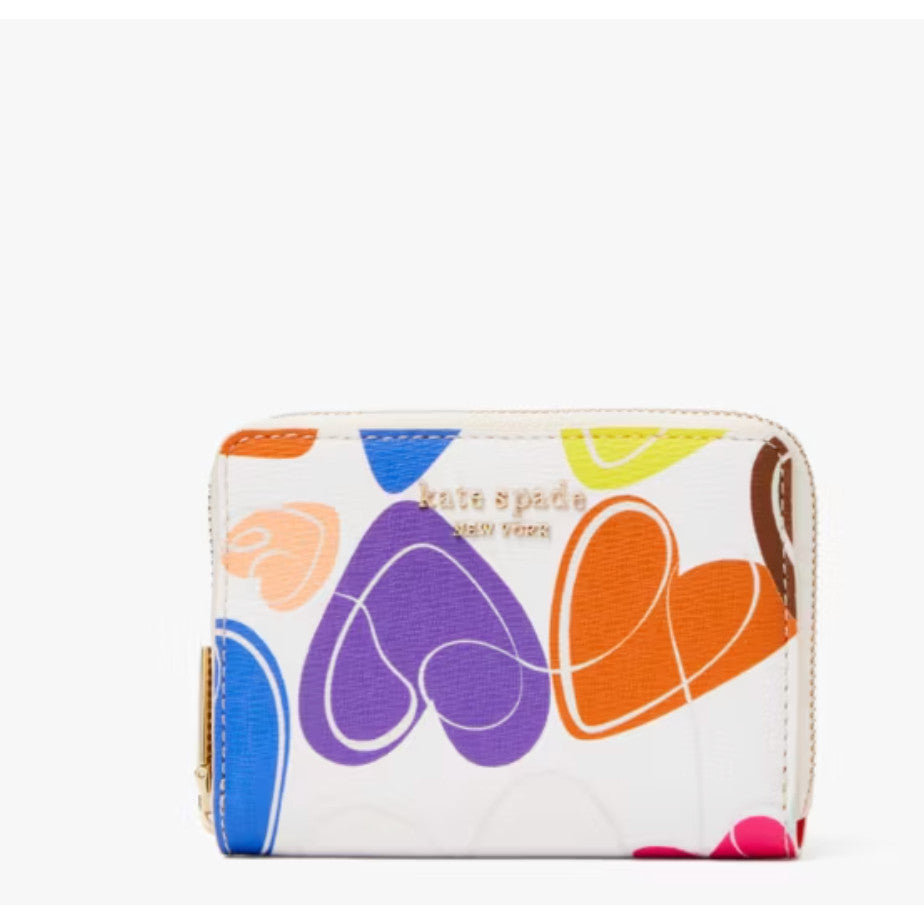 ORIG & IMPORTED RARE KS Zip Around Coin White Wallet Hearts Prints