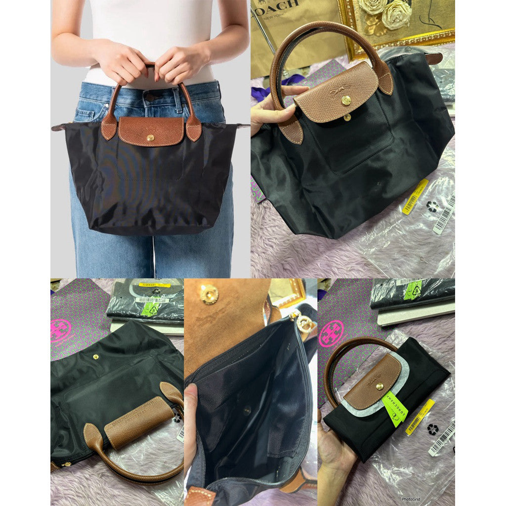 ORIG & IMPORTED Classic BROWN/BLACK Longchamp LC Le Pliage Nylon Tote Bag