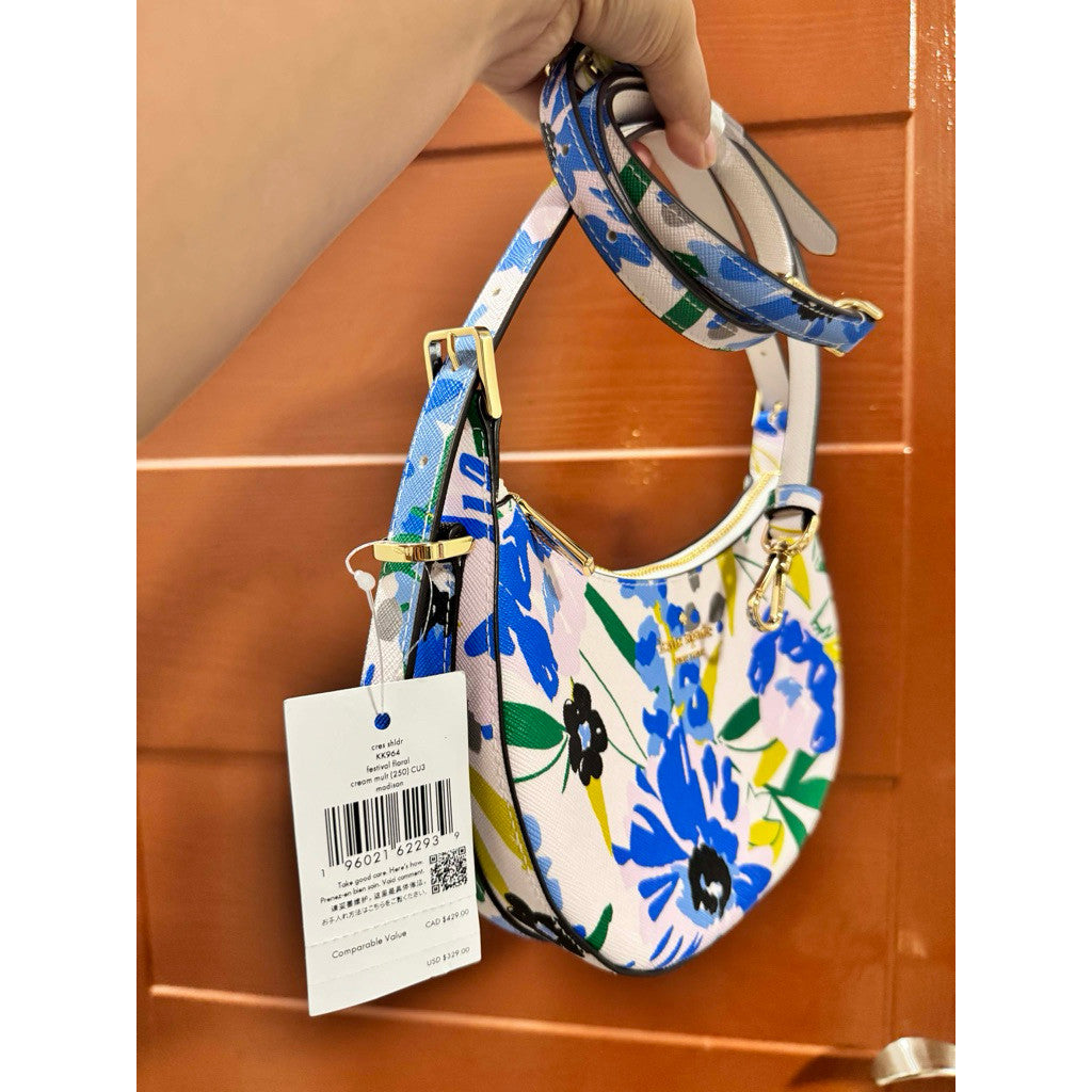 ORIG & IMPORTED KS Madison White Floral Crescent Hobo Shoulder Bag