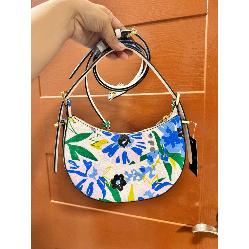 ORIG & IMPORTED KS Madison White Floral Crescent Hobo Shoulder Bag