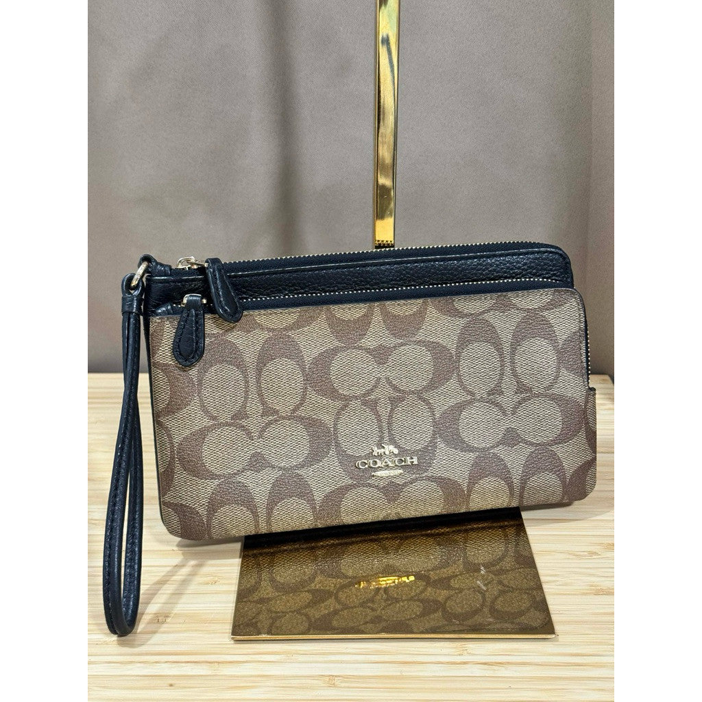 ORIG Preloved CCH Double Zip Large Wristlet Wallet Khaki/Brown