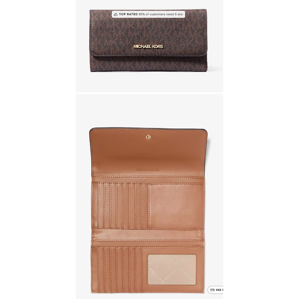 ORIG & IMPORTED MK Jet Set Large Logo Long Trifold Wallet Brown/Camel