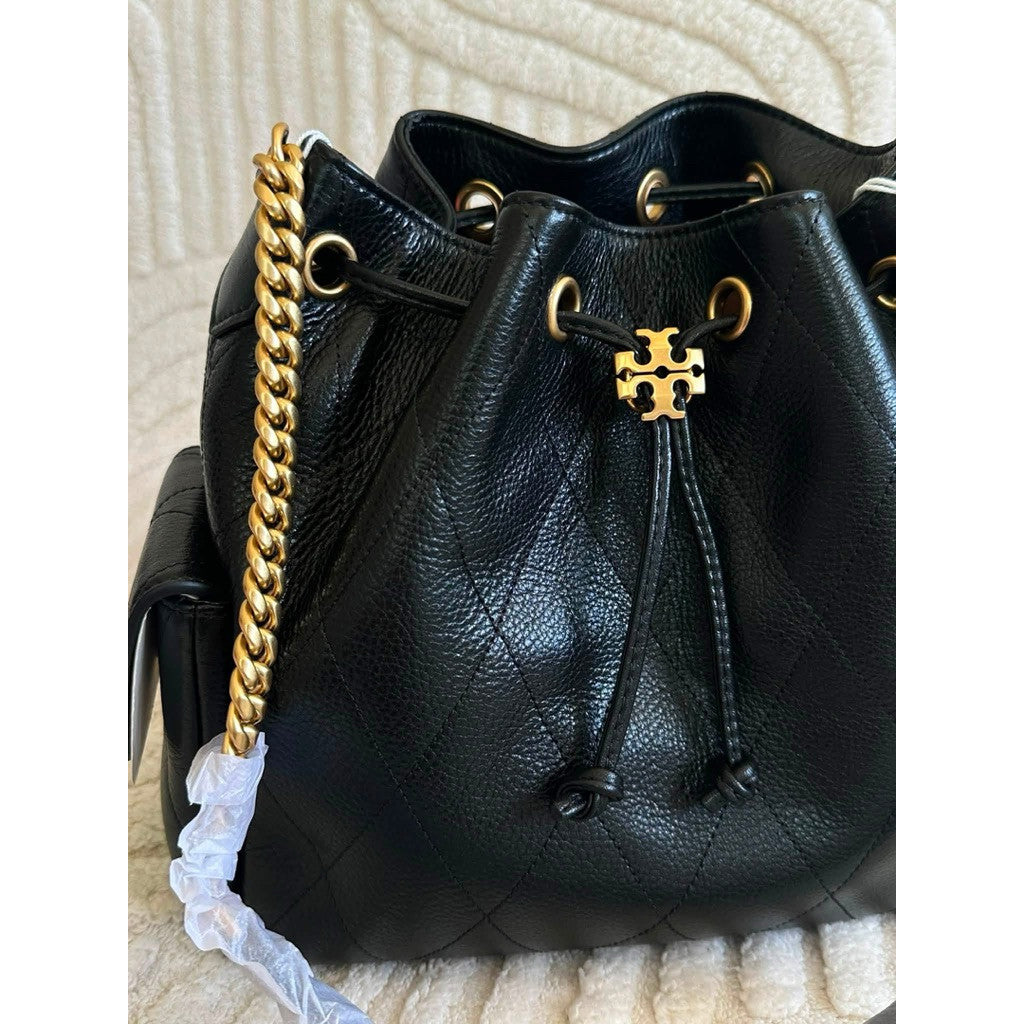ORIG & IMPORTED TB TBurch Small Charlie Quilted Drawstring Shoulder Bag Black