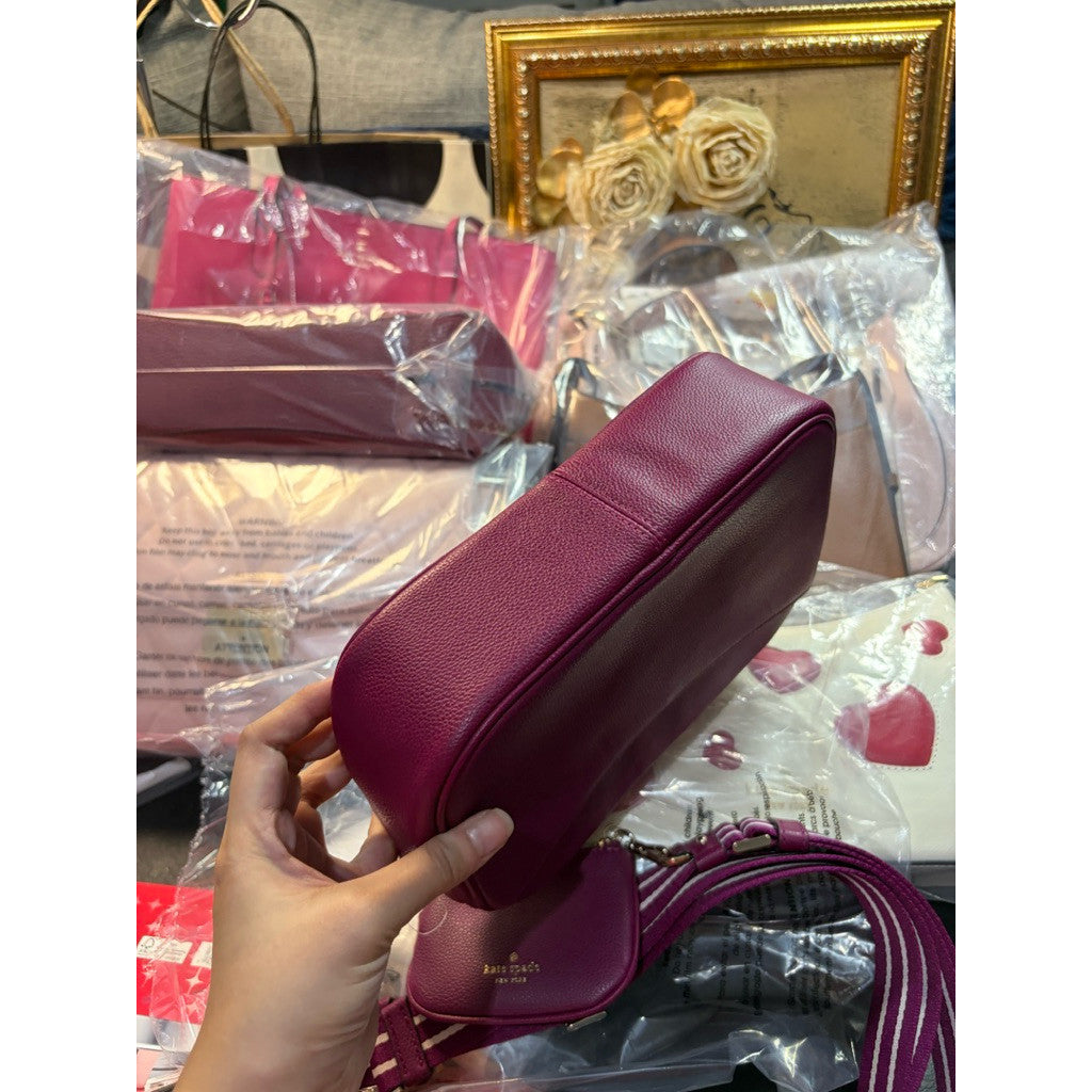 ORIG & IMPORTED KS Rosie Pebbled Leather Flap Camera Bag Magenta Pink
