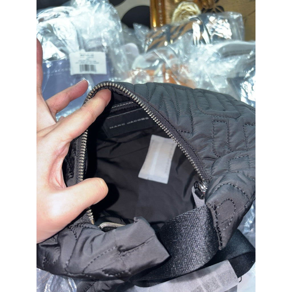 ORIG & IMPORTED MJ Nylon Jumbled Logo Hobo Black Nylon Shoulder Bag