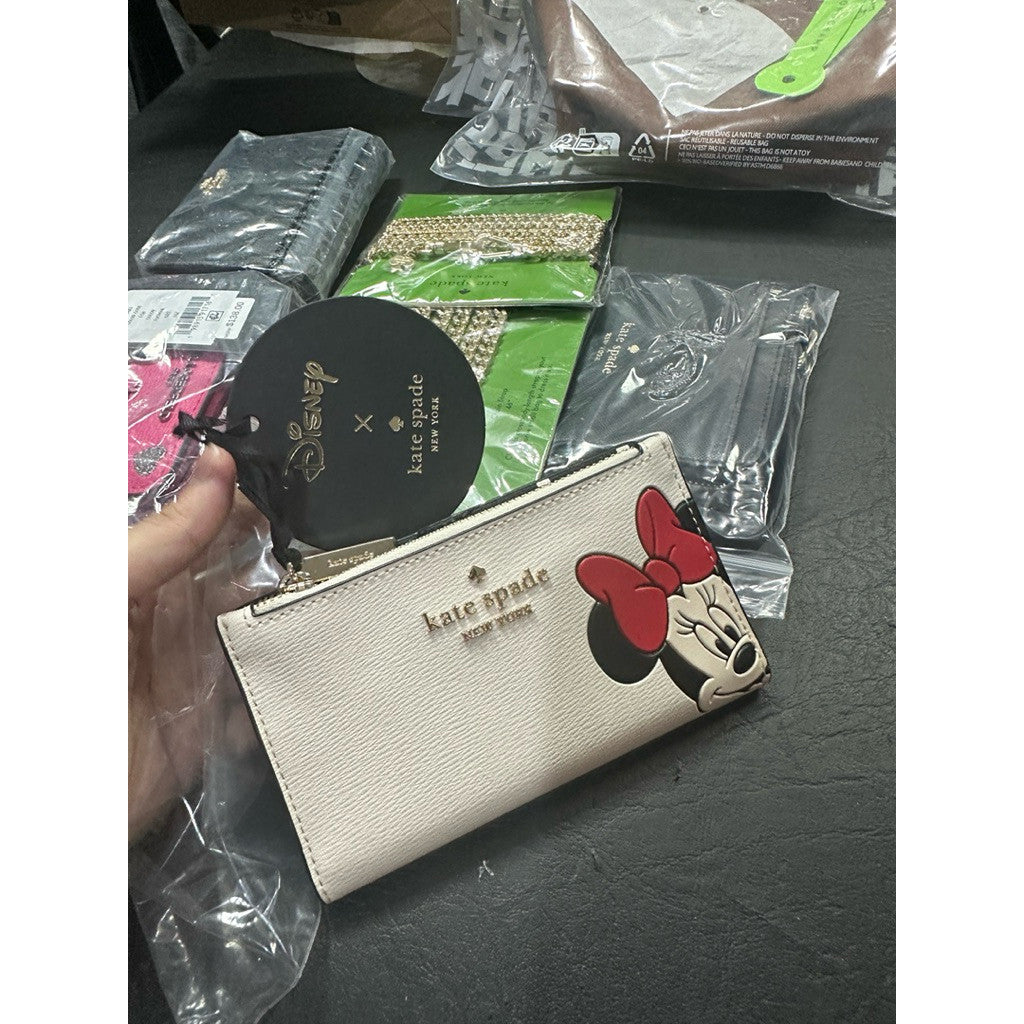 ORIG & IMPORTED KS Disney Minnie Mouse Small Slim Bifold White/Black Wallet