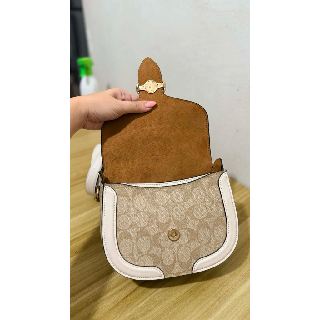 ORIG Preloved CCH Georgie Saddle Bag Signature Light Khaki/Chalk White