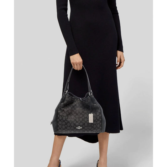 ORIG Preloved Coach Edie Signature Jacquard 28 Shoulder Bag, Black