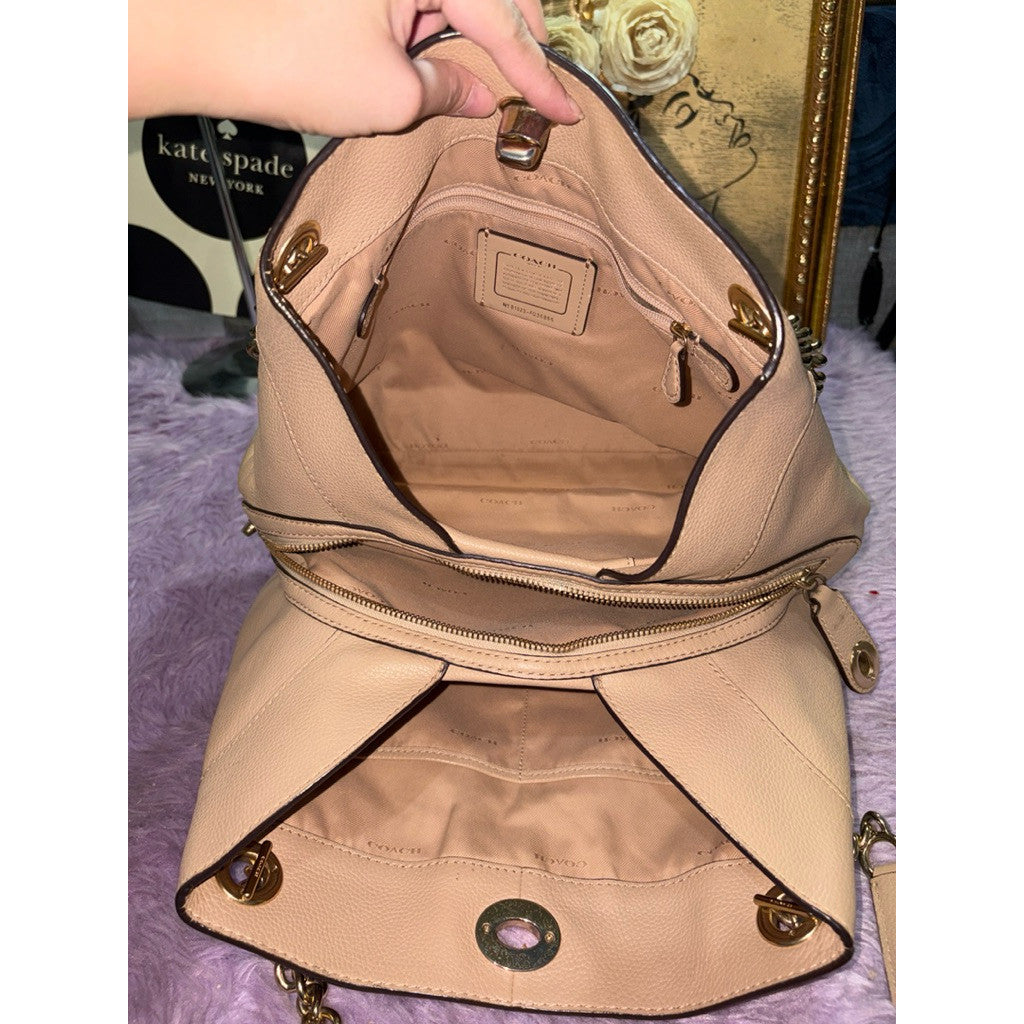 ORIG Preloved Coach Turnlock Edie Chain Shoulder Taupe Bag