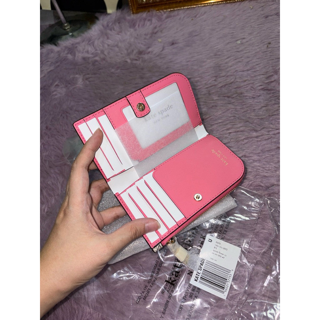 ORIG & IMPORTED KS Spade Flower Small Slim Bifold Pink Wallet