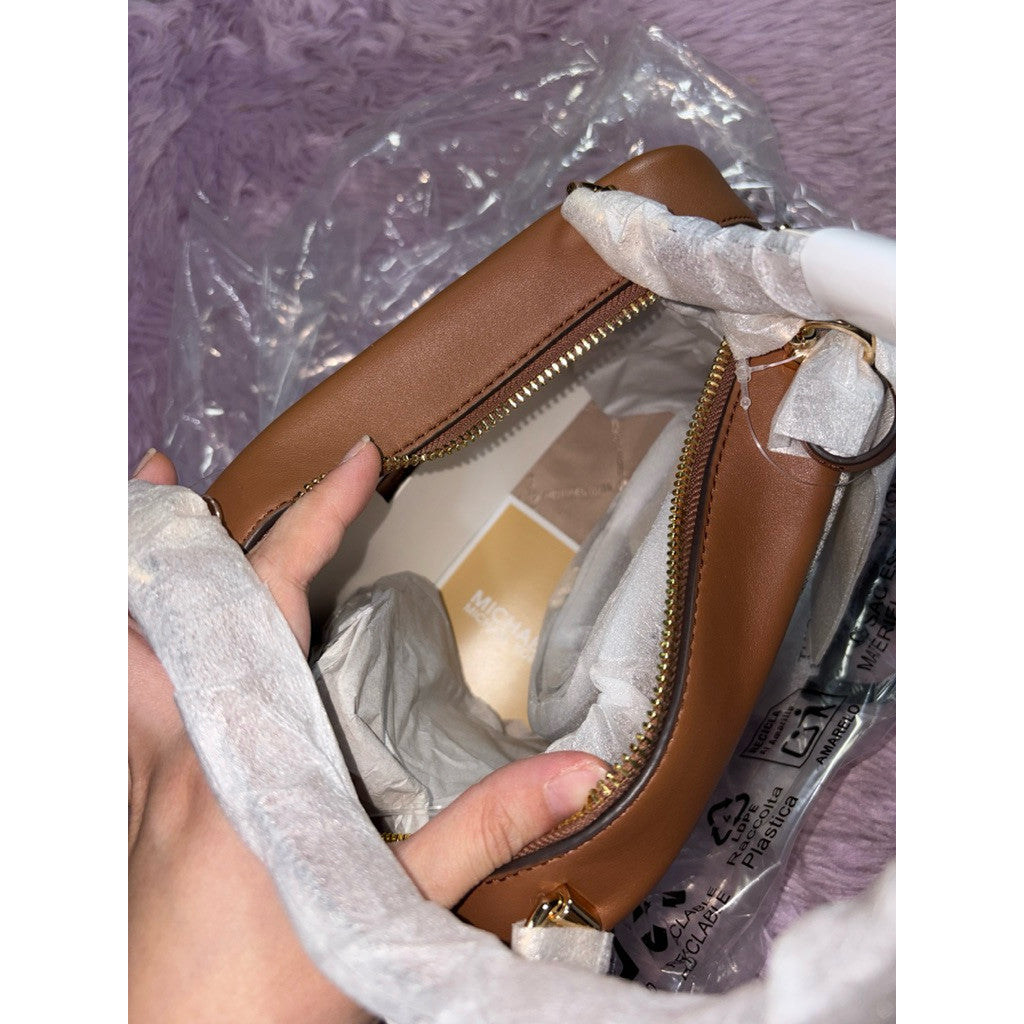 ORIG & IMPORTED MK Cecily Small Signature Logo Shoulder Bag White/Brown
