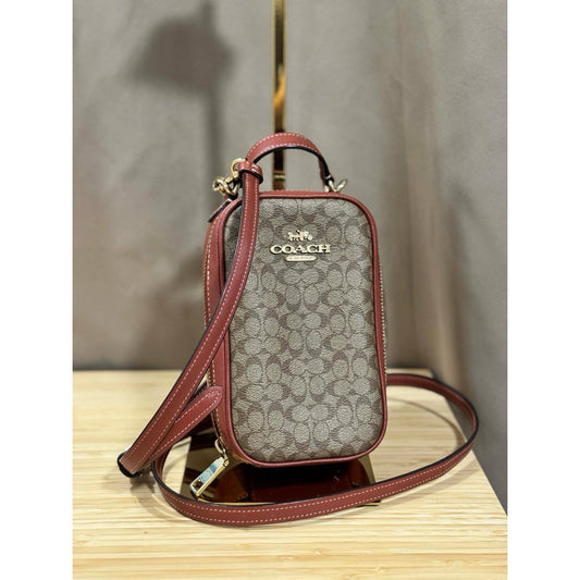 ORIG Preloved CCH Eva Phone Crossbody Small Bag In Khaki Brown Signature Canvas