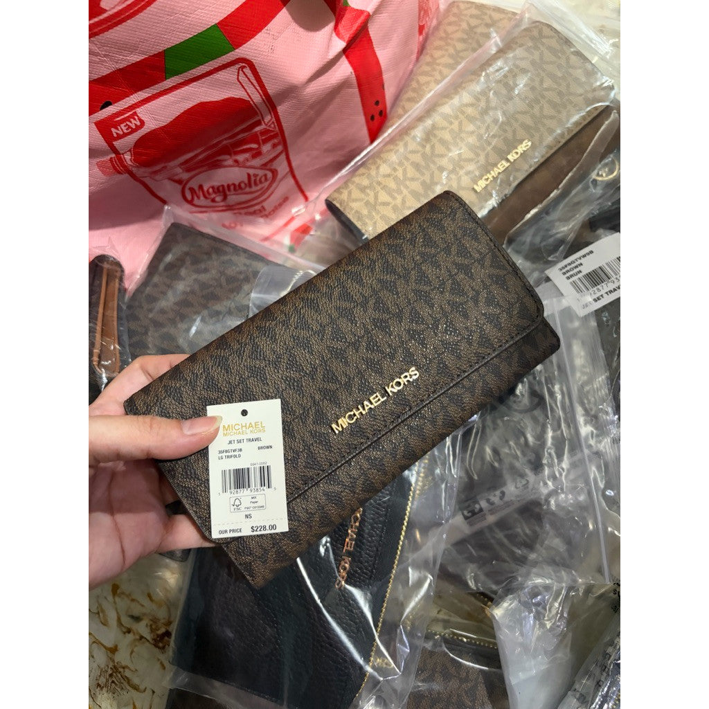 ORIG & IMPORTED MK Jet Set Large Logo Long Trifold Wallet Brown/Camel