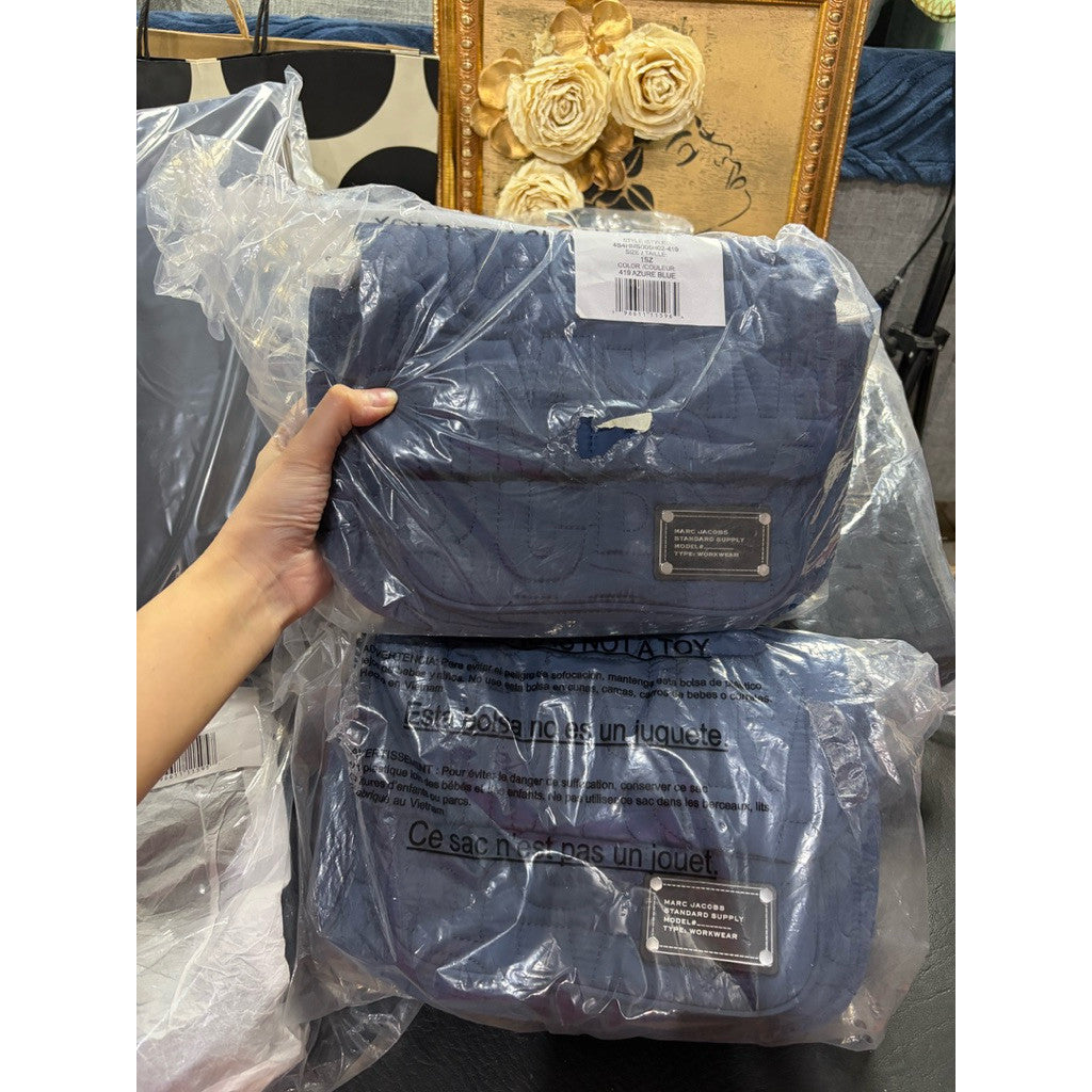 ORIG & IMPORTED MJ Nylon Jumbled Logo Messenger Blue Flap Bag