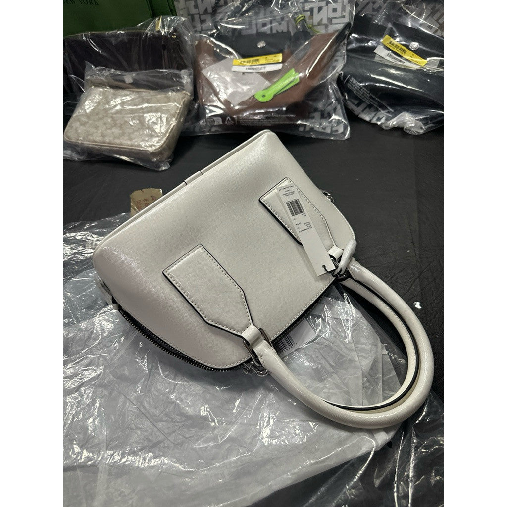 ORIG & IMPORTED MJ Small Leather Dome Satchel Crossbody Bag White