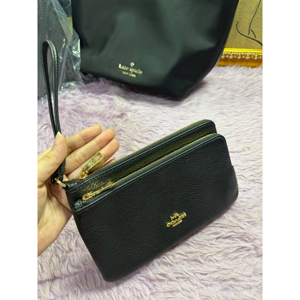 ORIG Preloved CCH Double Zip Large Phone Black Wallet Wristlet