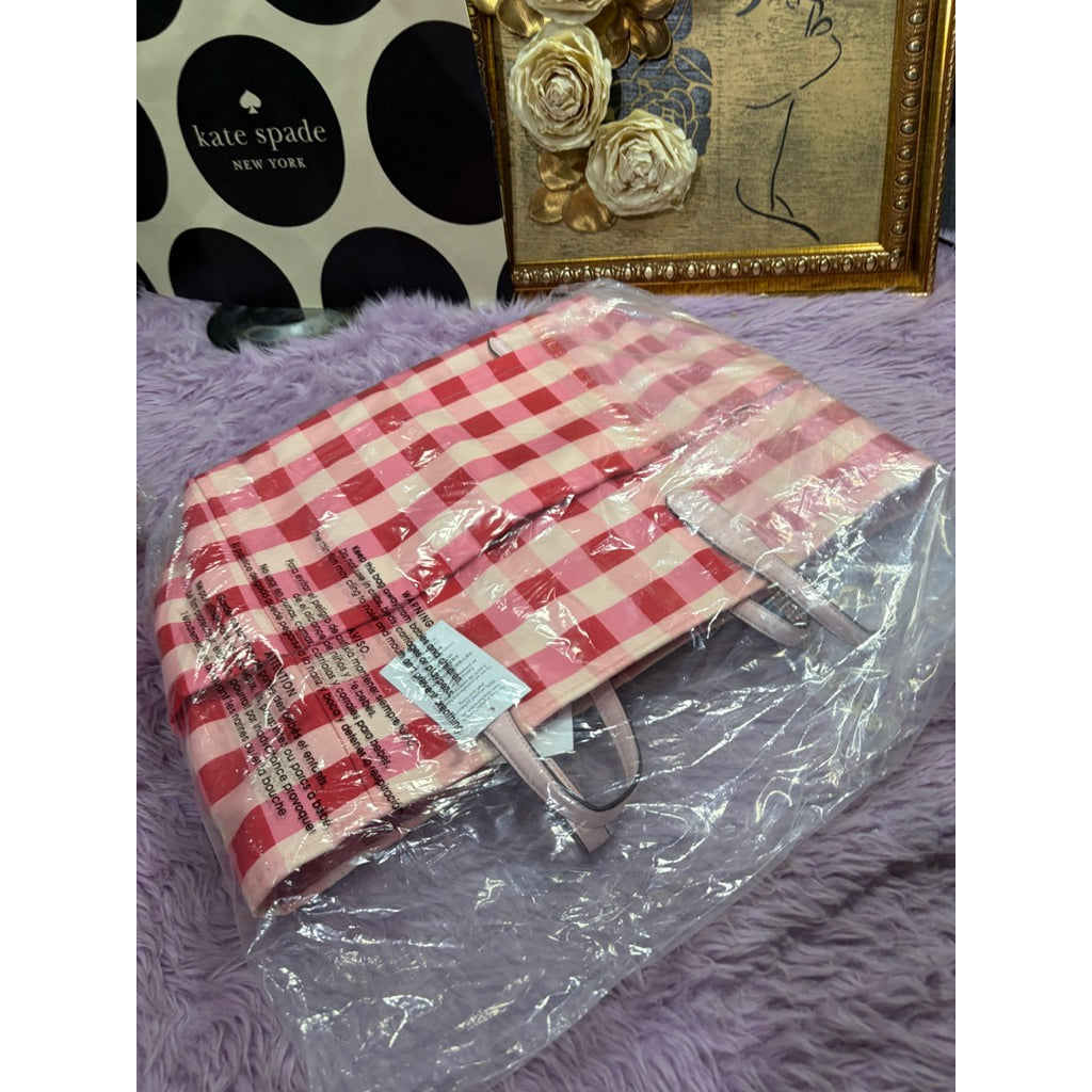 ORIG & IMPORTED KS Chelsea Gingham Large Tote Nylon Bag Satchel Pink Multi