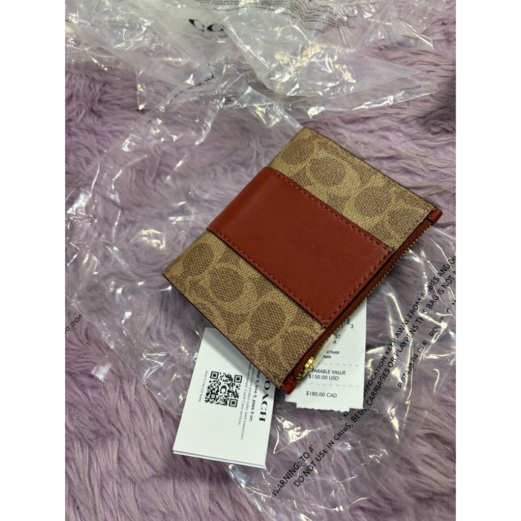ORIG & IMPORTED Retail CCH Bifold Snap Black/Tan Brown Wallet In Signature Canvas