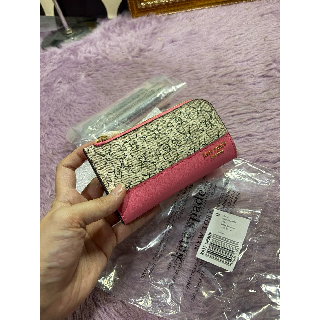 ORIG & IMPORTED KS Spade Flower Small Slim Bifold Pink Wallet