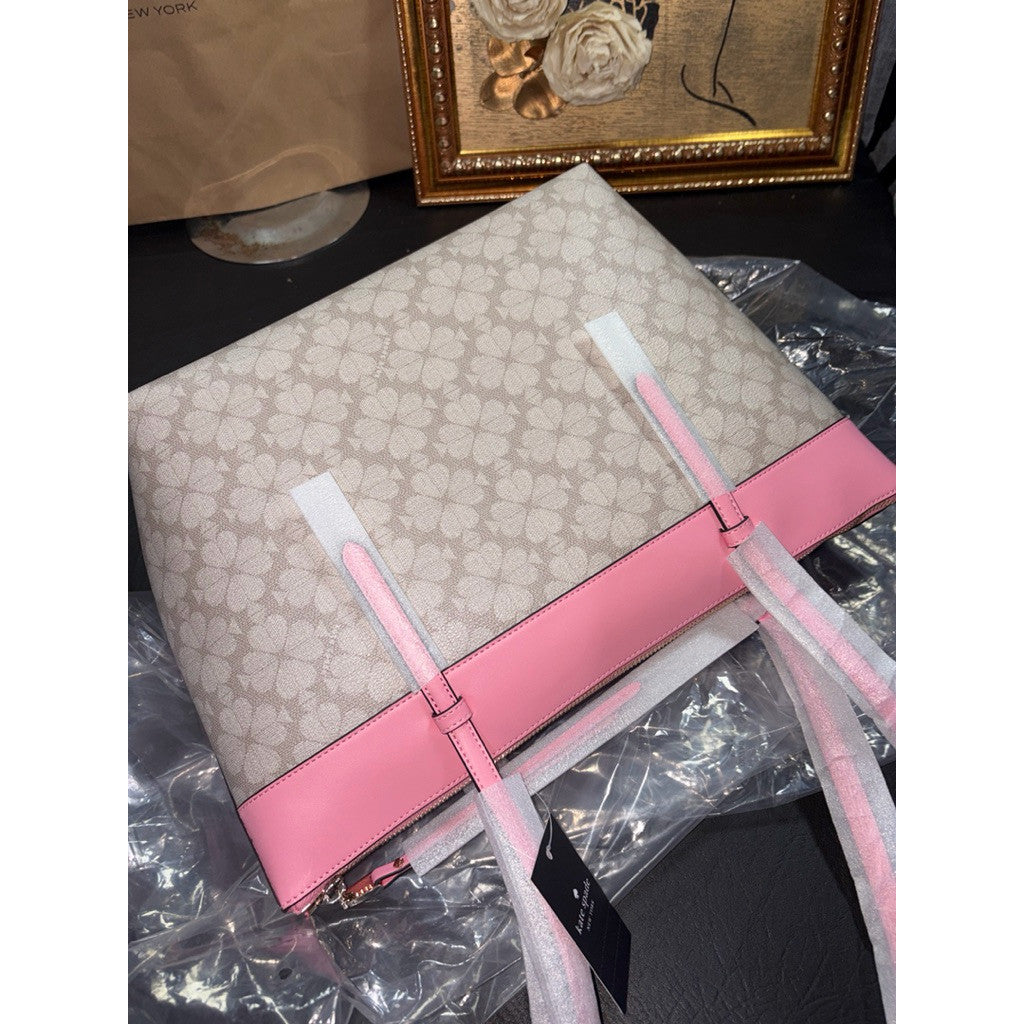 ORIG & IMPORTED KS All Day Spade Flower Tote Pink/Beige Bag With Charm