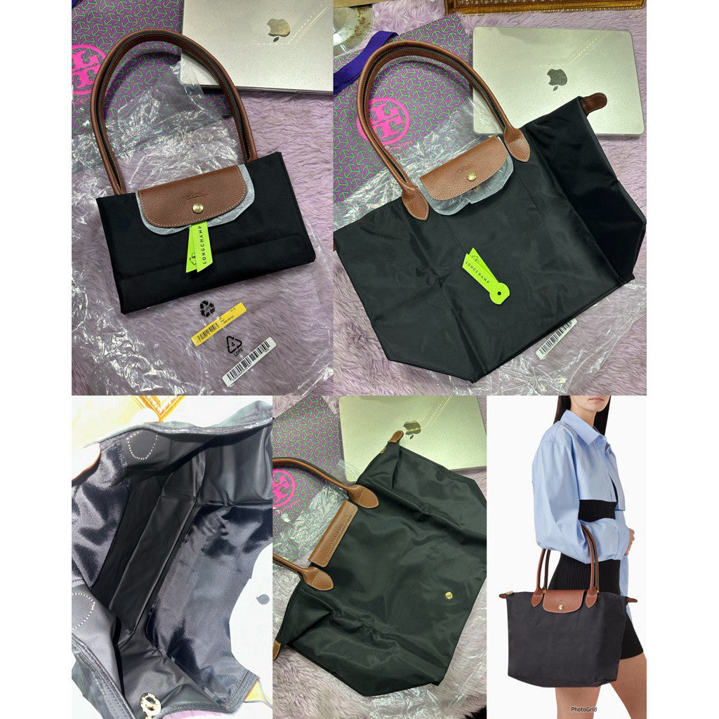 ORIG & IMPORTED Classic BROWN/BLACK Longchamp LC Le Pliage Nylon Tote Bag