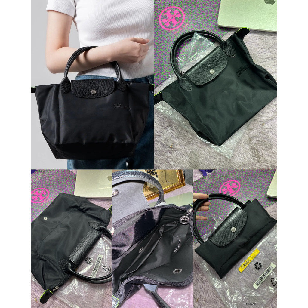 ORIG & IMPORTED ALL BLACK Longchamp LC Le Pliage Nylon Tote Bag