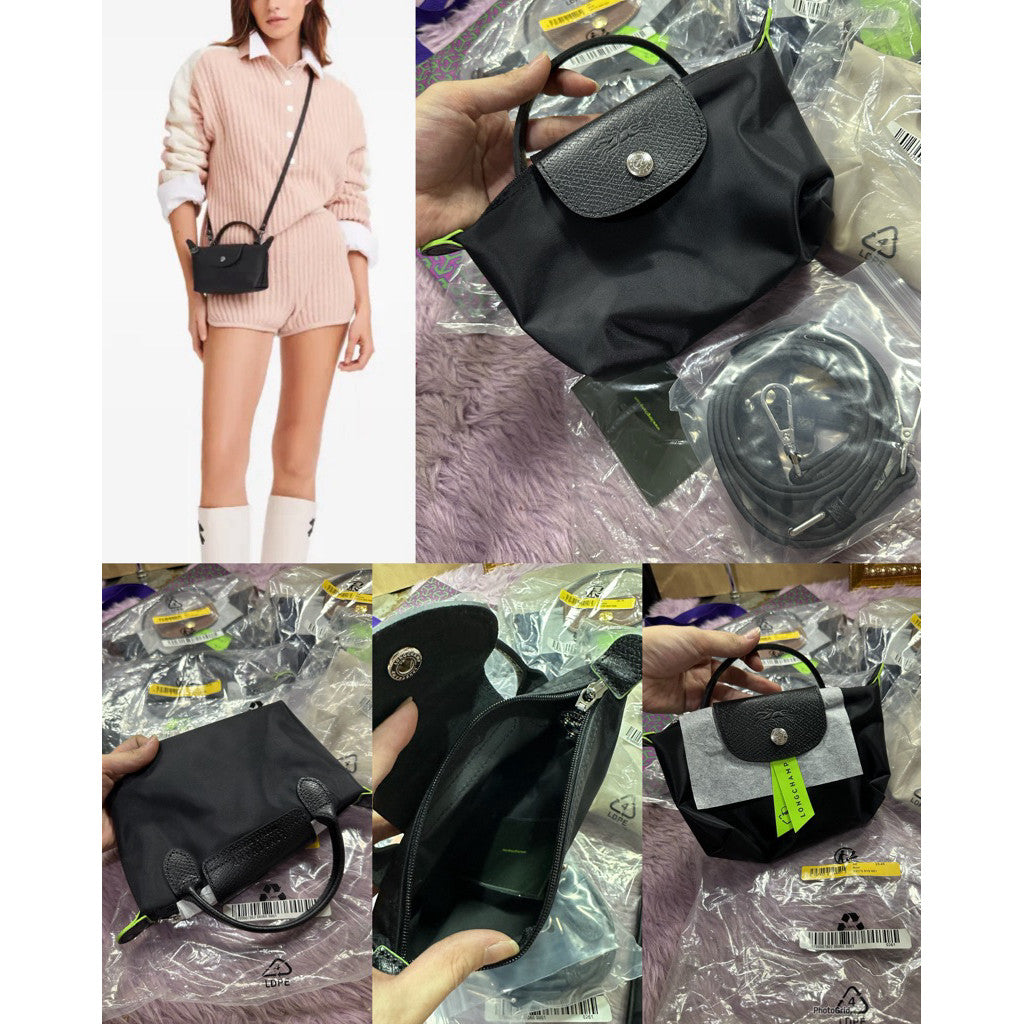 ORIG & IMPORTED ALL BLACK Longchamp LC Le Pliage Nylon Tote Bag