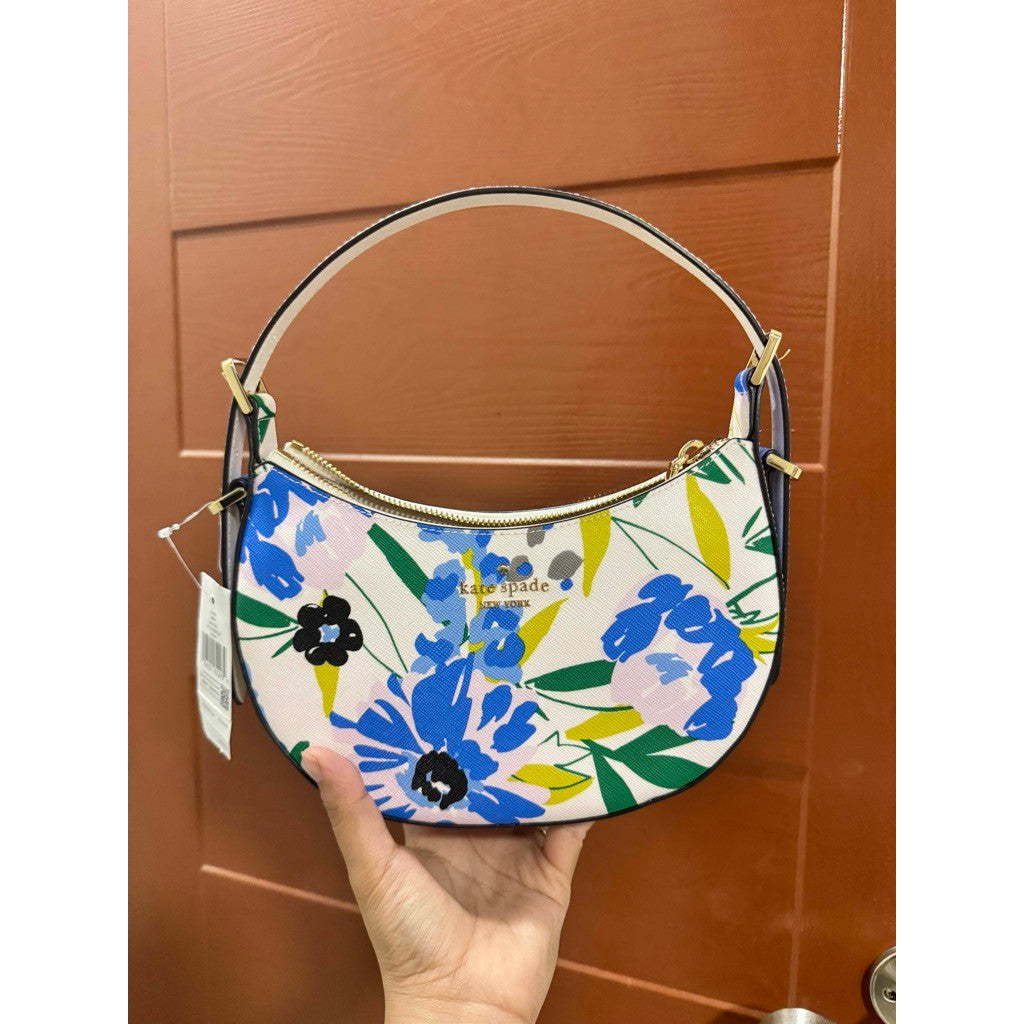 ORIG & IMPORTED KS Madison White Floral Crescent Hobo Shoulder Bag