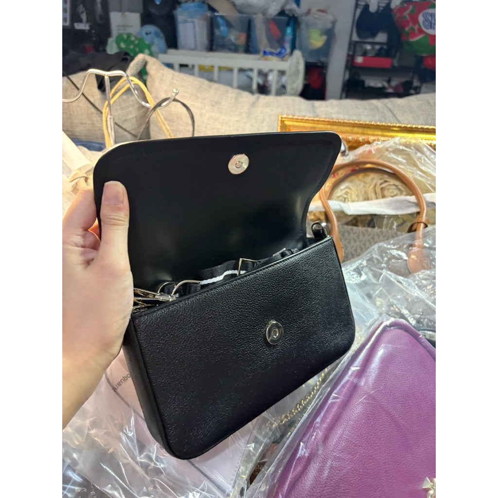 ORIG & IMPORTED KS Rosie Small Flap Leather Crossbody Bag Black with Wallet