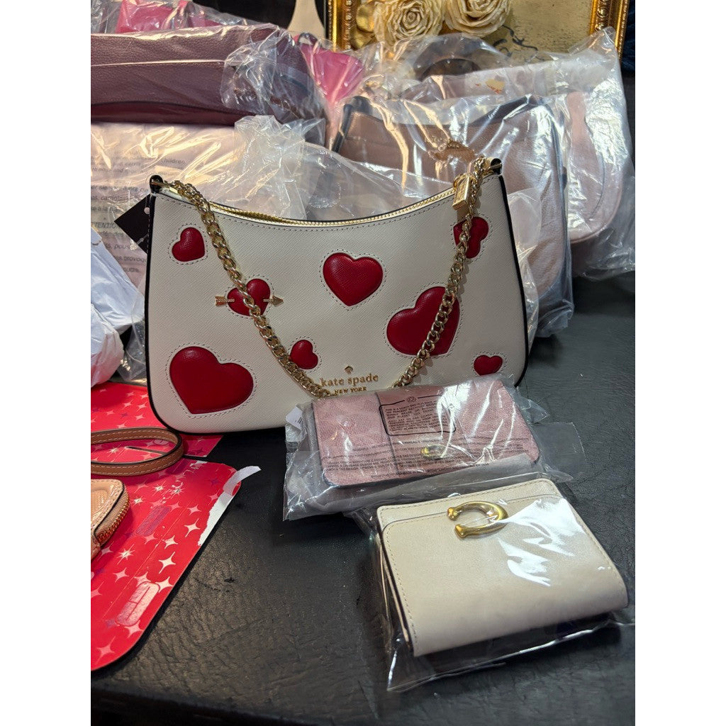 ORIG & IMPORTED KS Madison Puffy Heart Convertible Crossbody White Chain Bag