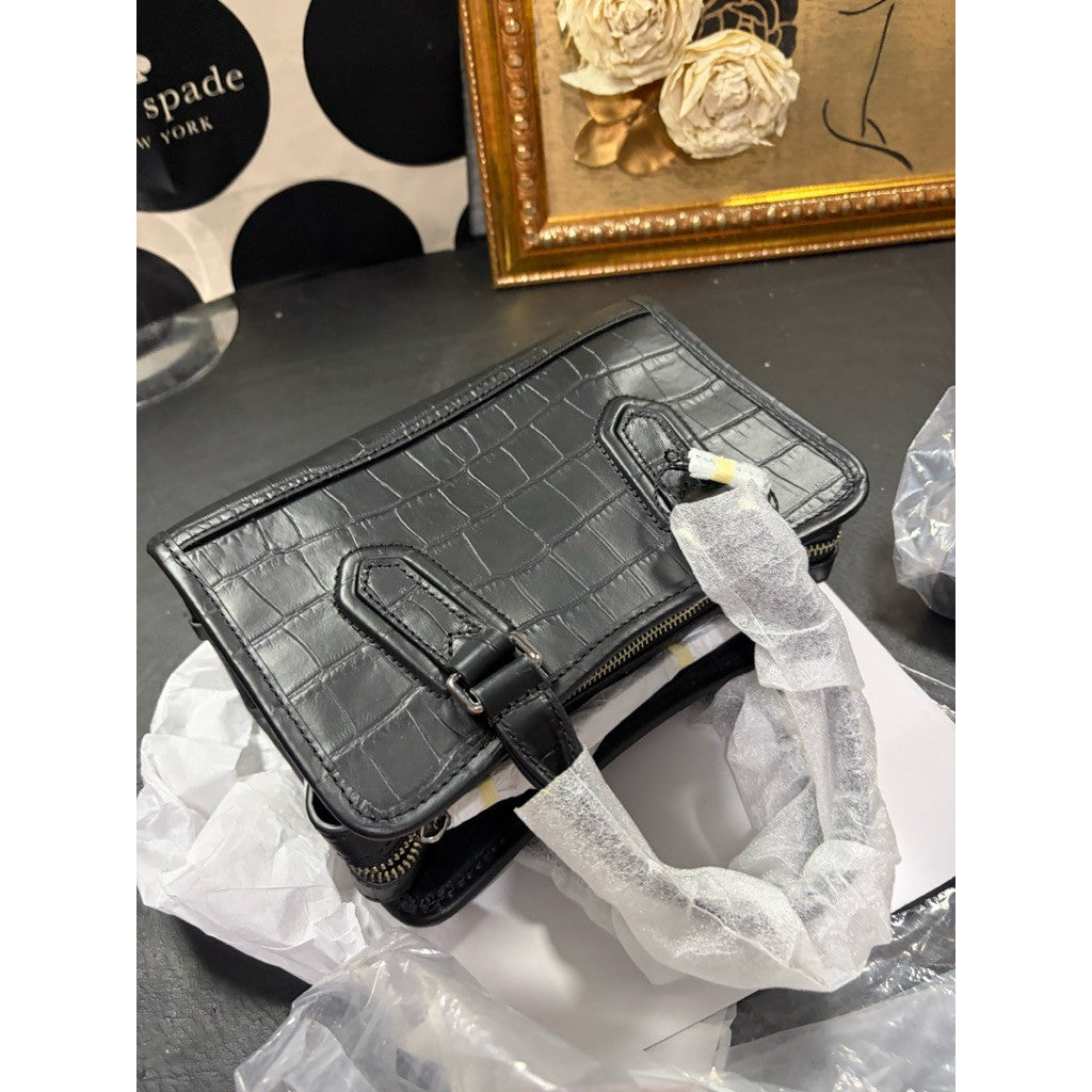 ORIG & IMPORTED MJ Croc Drifter Small Satchel Bag In Black