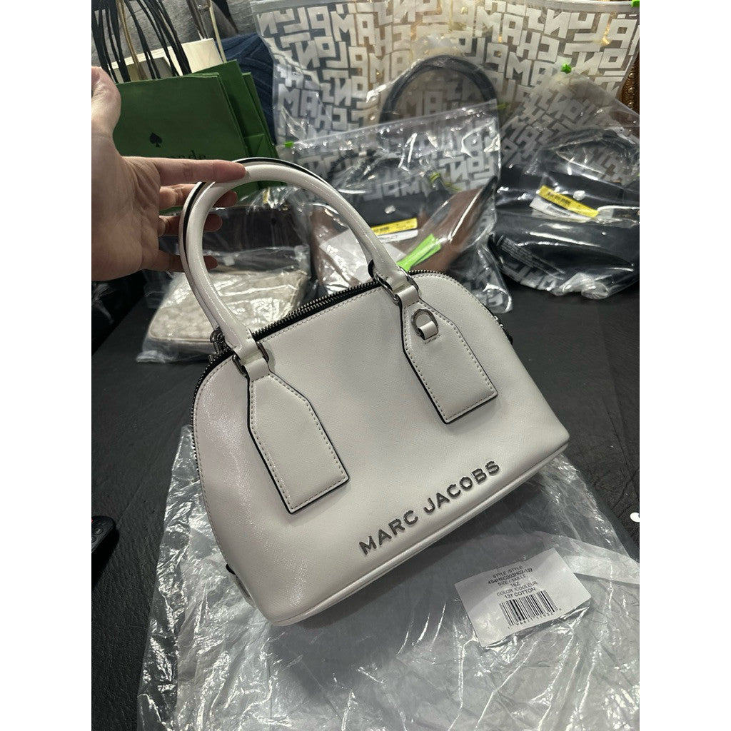 ORIG & IMPORTED MJ Small Leather Dome Satchel Crossbody Bag White