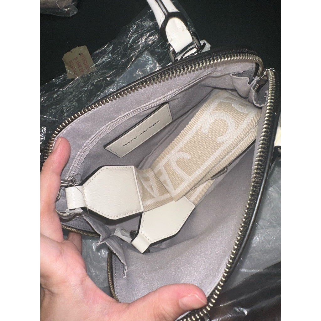 ORIG & IMPORTED MJ Small Leather Dome Satchel Crossbody Bag White