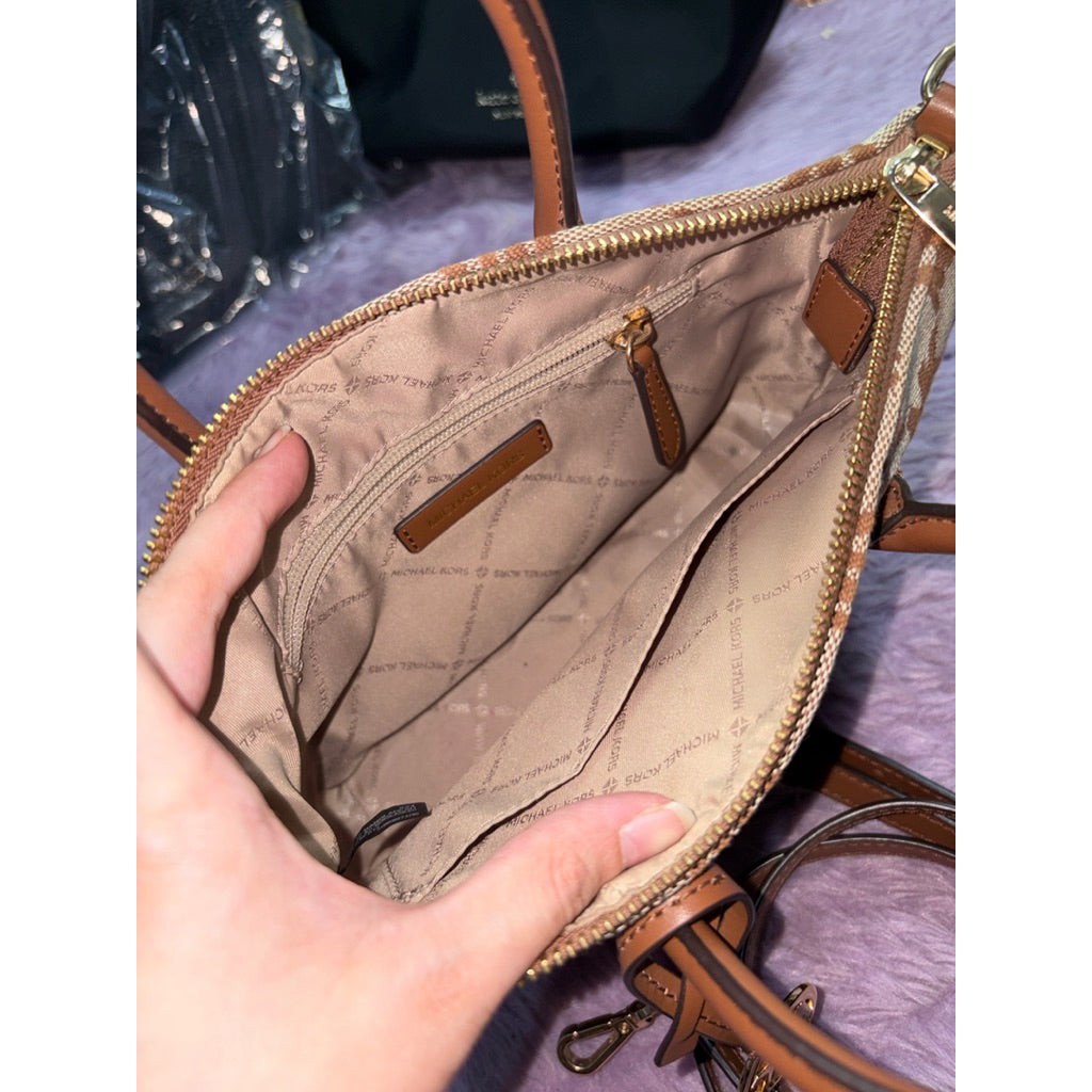 ORIG Preloved MK Hyde Small Logo Jacquard Satchel Brown Bag
